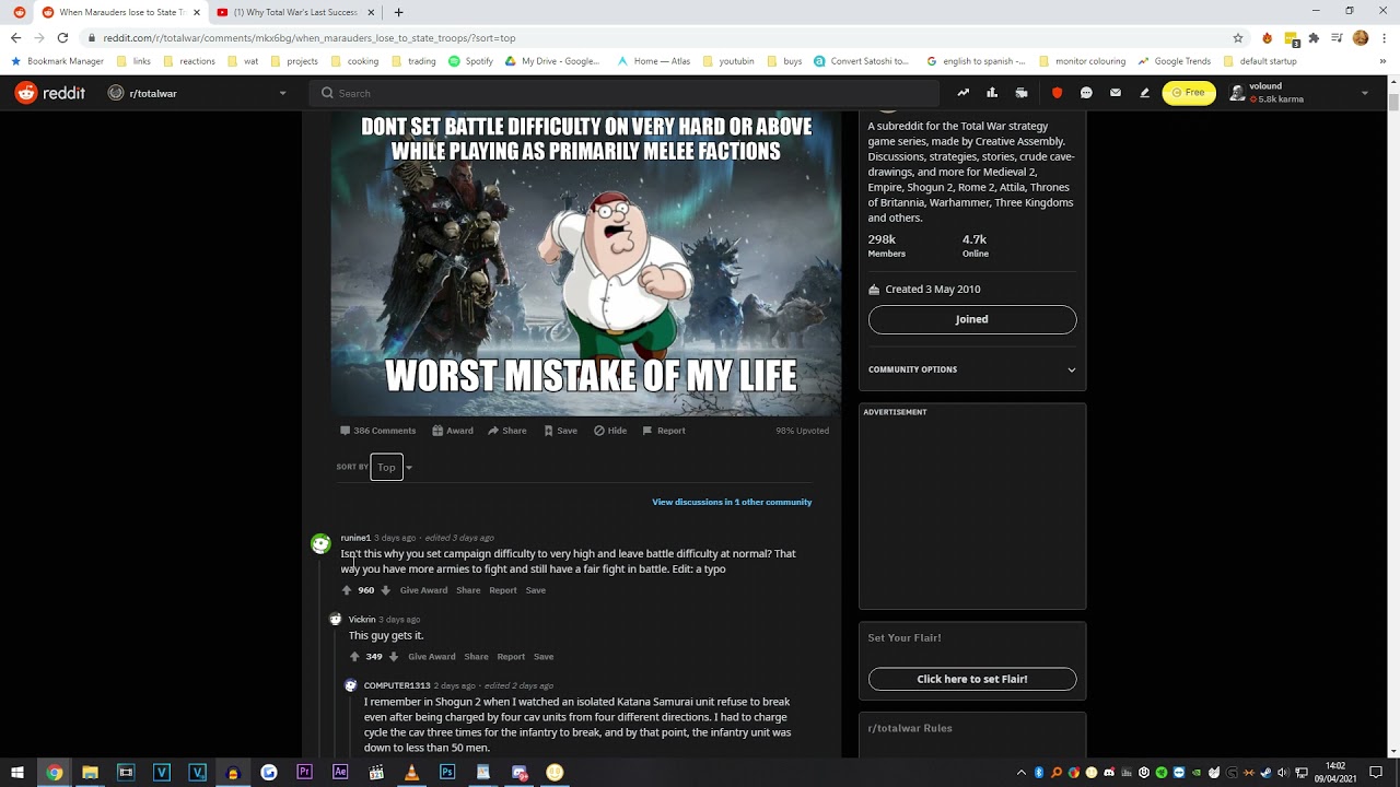 The /r/totalwar sub is 8 months behind us