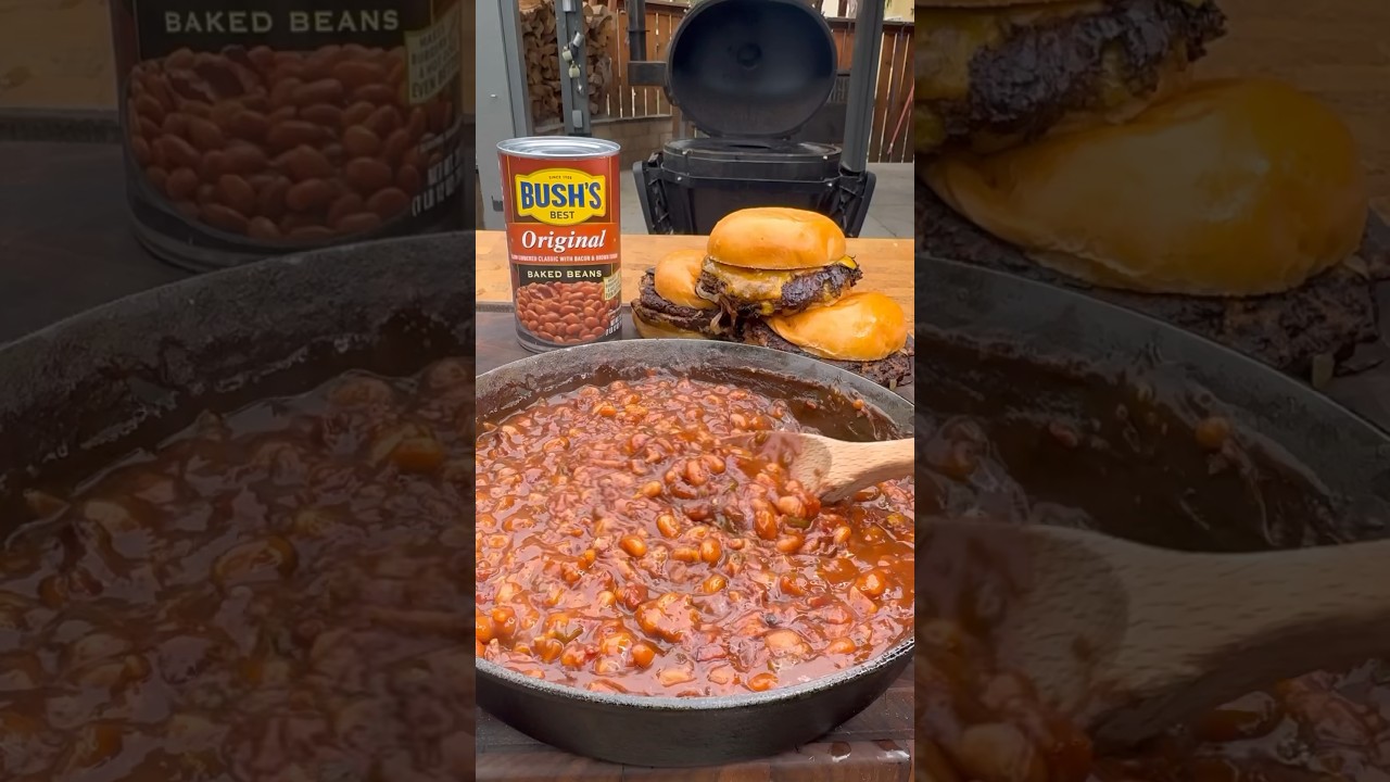 Onion smash burgers with a side of Bush&rsquo;s original baked beans