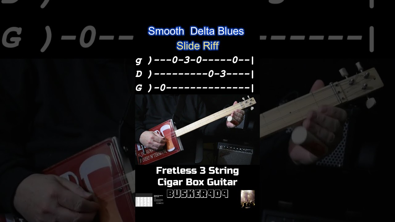 Smooth Delta Blues Riff Lesson, Fretless 3 String Cigar Box Guitar (Slide) Resonator License plate