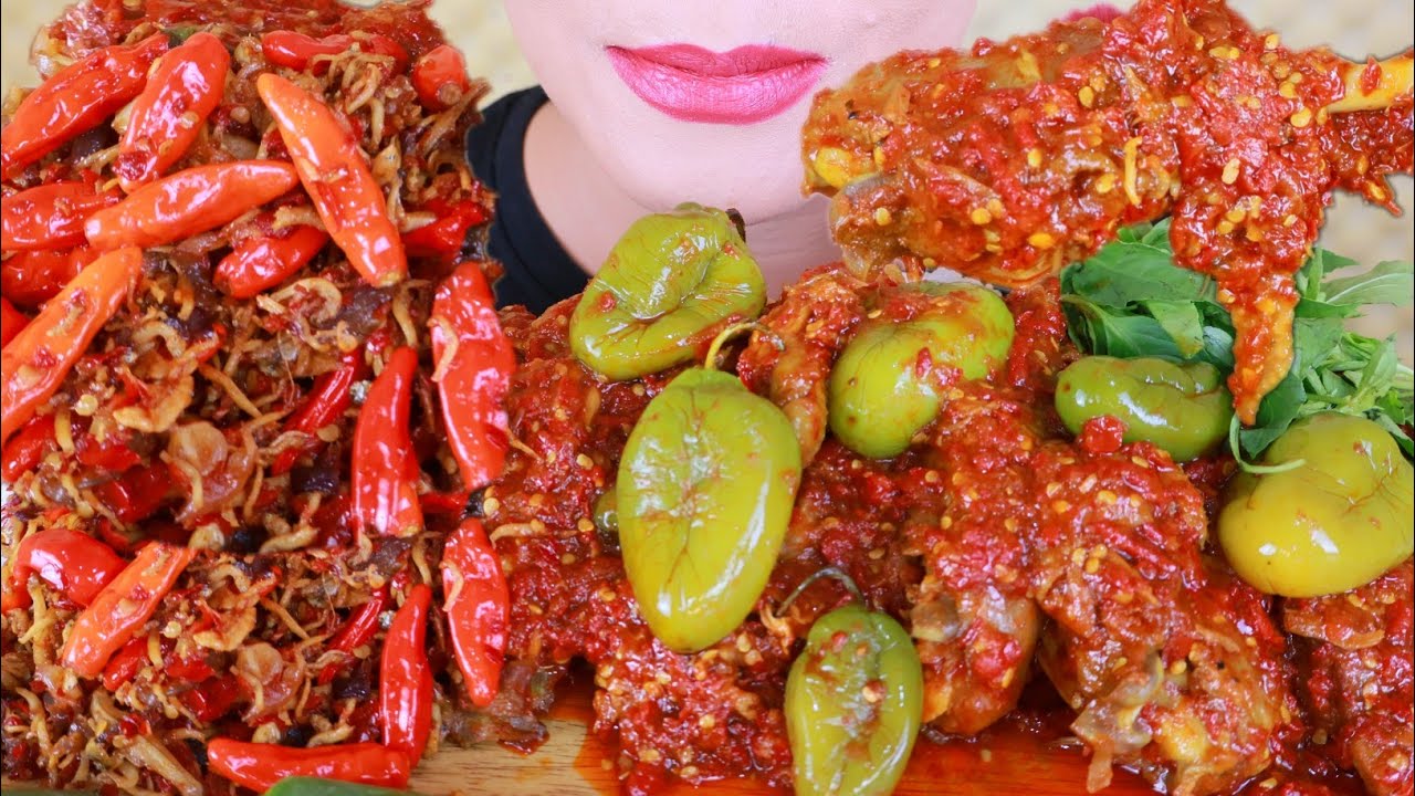 ASMR RICA RICA AYAM KAMPUNG DAN CABE GENDOT, OSENG TERI PEDAS CABE RAWIT | ASMR MUKBANG INDONESIA