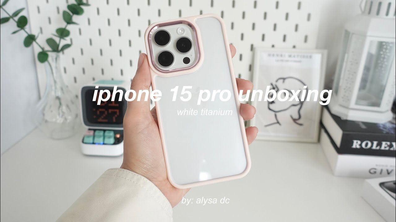 iphone 15 pro unboxing  white titanium + accessories ☁️