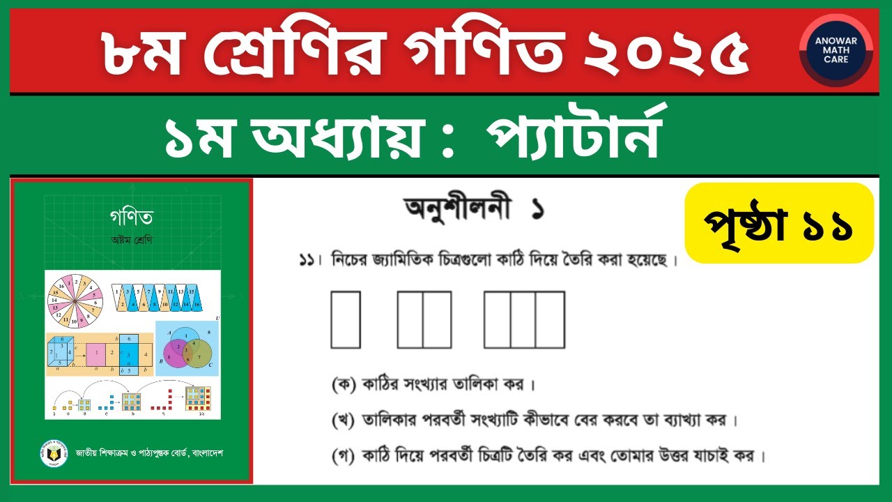 ৮ম শ্রেণির গণিত ১ম অধ্যায় প্যাটার্ন অনুশীলনী ১ এর ১১ নং | Class 8 Math Page 11 11 no Solution 2025
