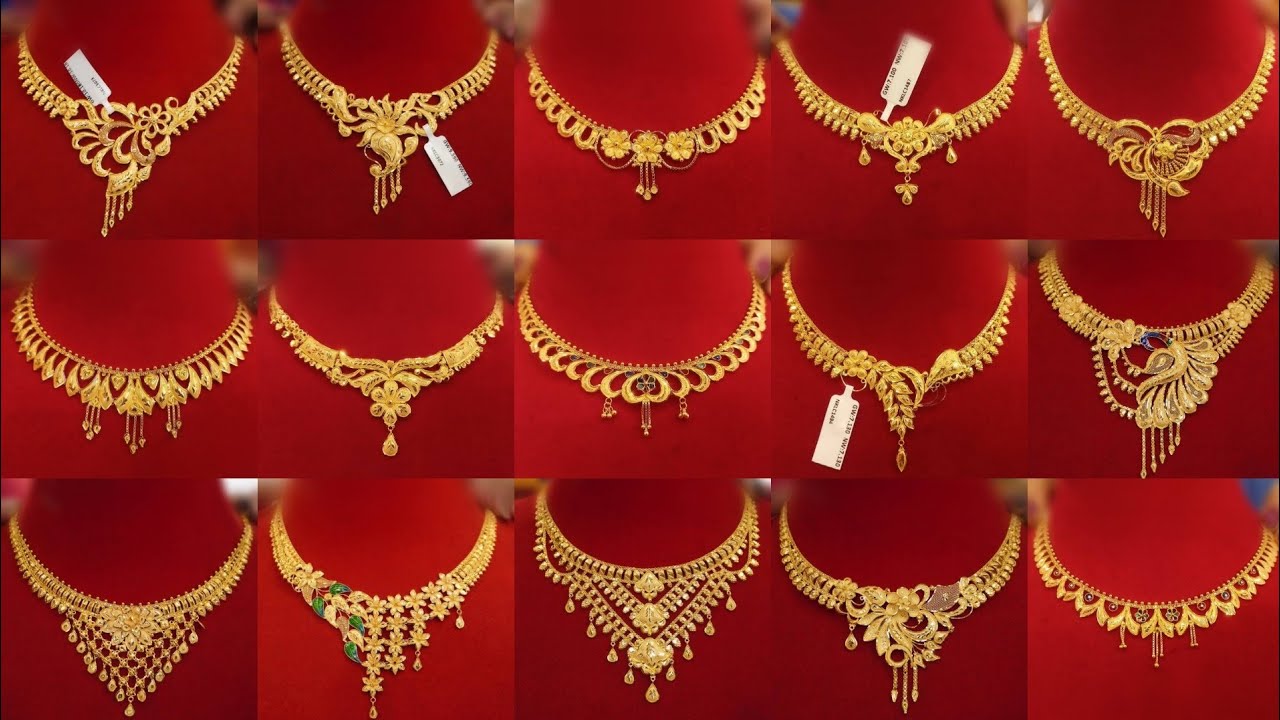 Light weight gold necklace design with weight and price //Latest Gold 22k gold necklace design
