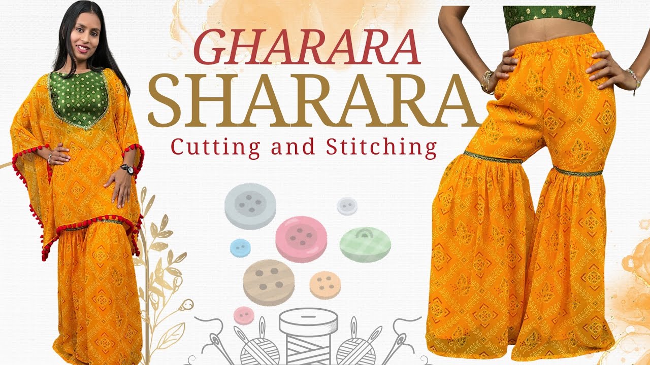 Gharara Sharara Plazo Design Cutting and Stitching Deep Neck Kaftan With Gharara Dress cutting