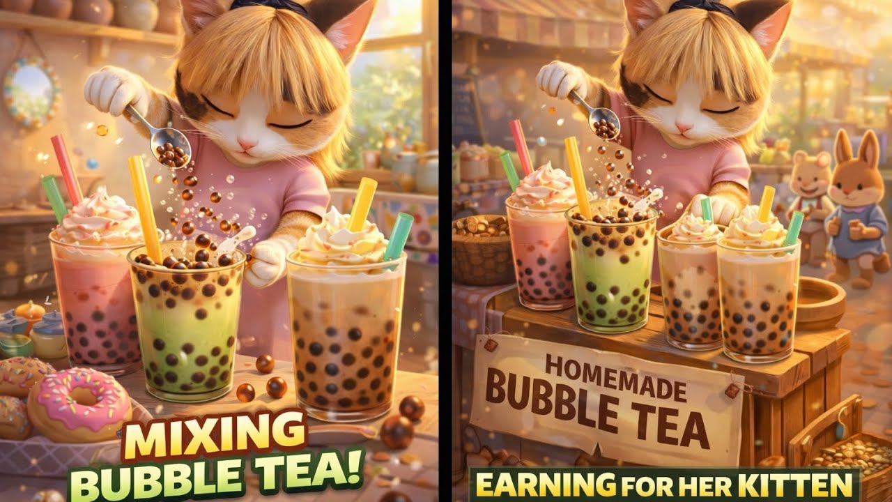 Episode 2 : Village days with mama cat 🐾 makes Bubble Tea to Support Her Family 🧋🐱 |