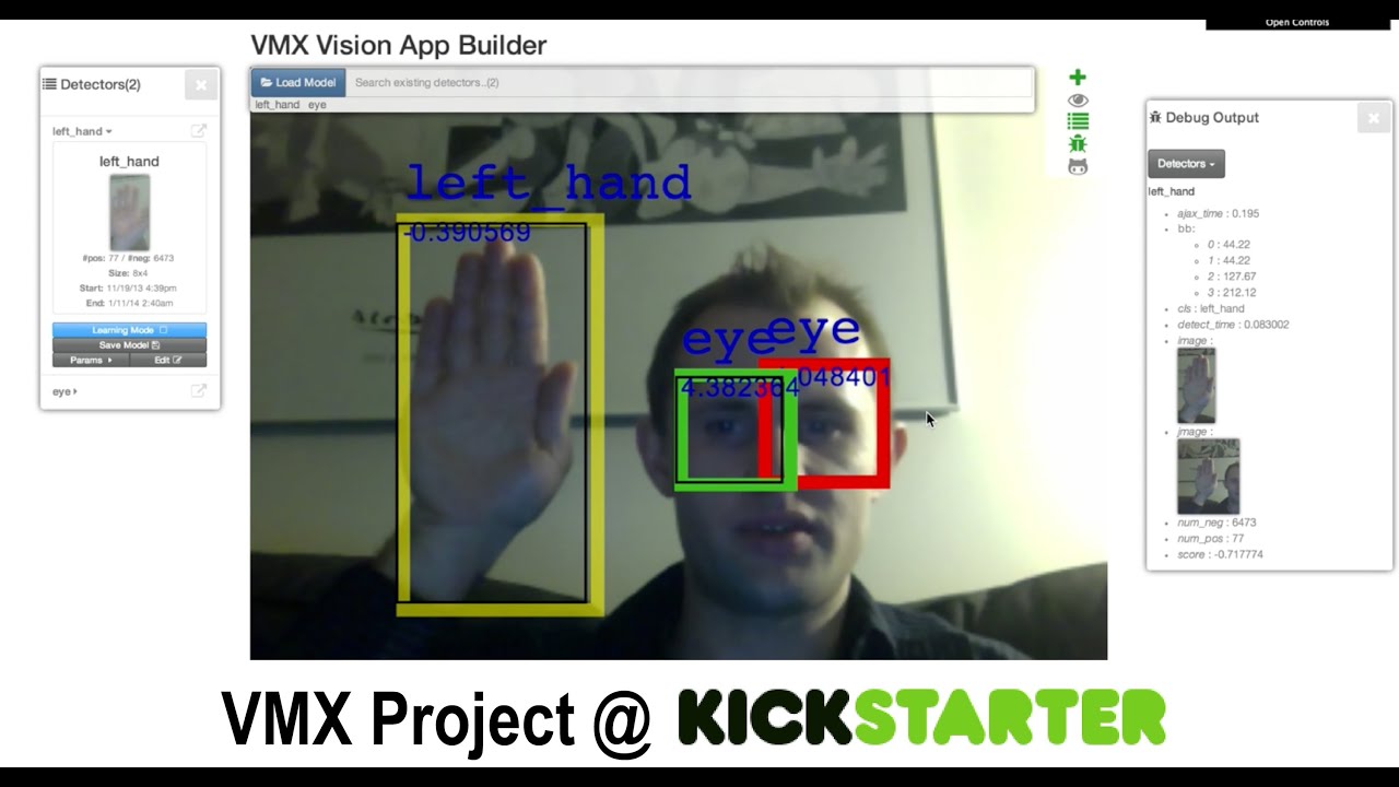 VMX Project GUI: Live screencapture of hand/eye detection + an 