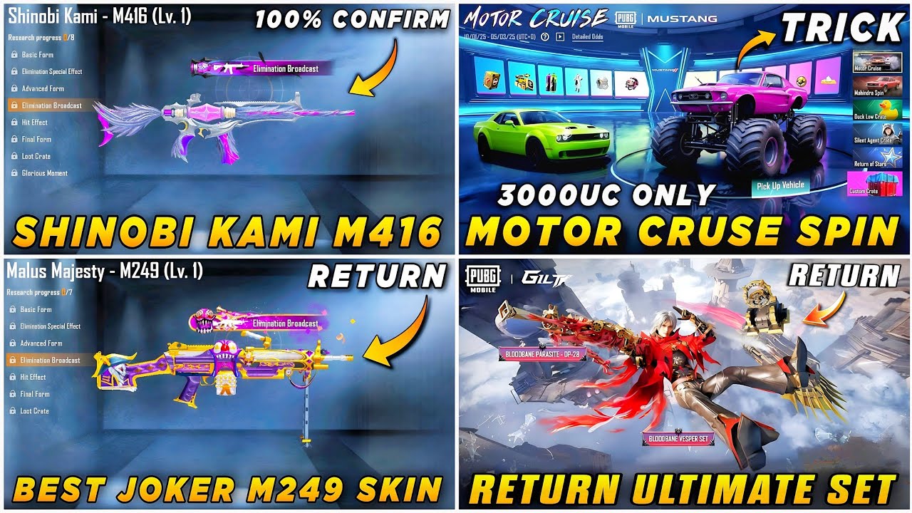 🔴 SHINOBI KAMI M416 RETURNS ✅ GET MUSTANG SKIN UNDER 3K UC 😍 JOKER M249 RETURN 🔥 RETURN ULTIMATE SET