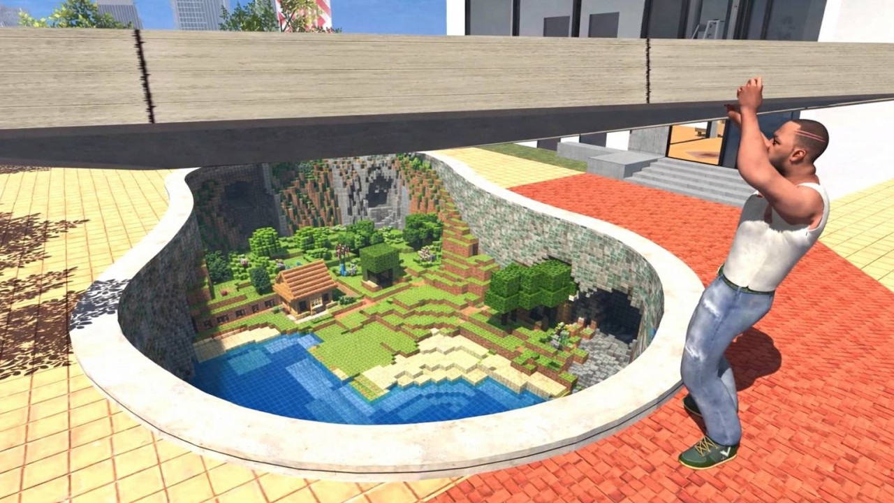 FRANKLIN FOUND SECRET TINY MINECRAFT WORLD INSIDE SWIMMING POOL in Indian Bikes Driving 3d