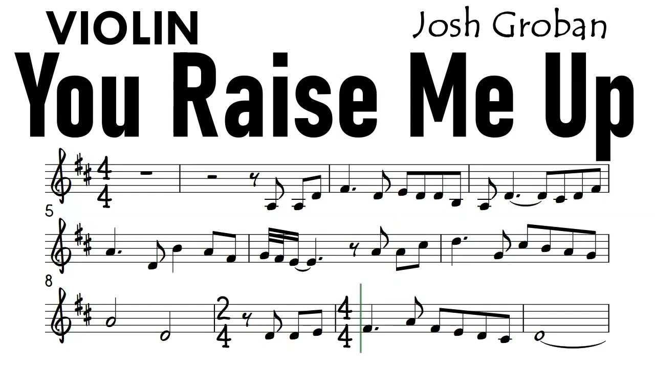 You Raise Me Up in D Violin Sheet Music Backing Track Partitura Josh Groban
