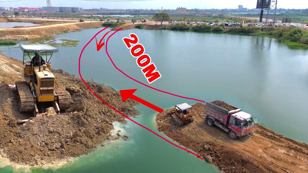 New Update! Amazing Operating Build Soil Road Two-Side Through The Deep Lake By KOMATSU Bulldozers