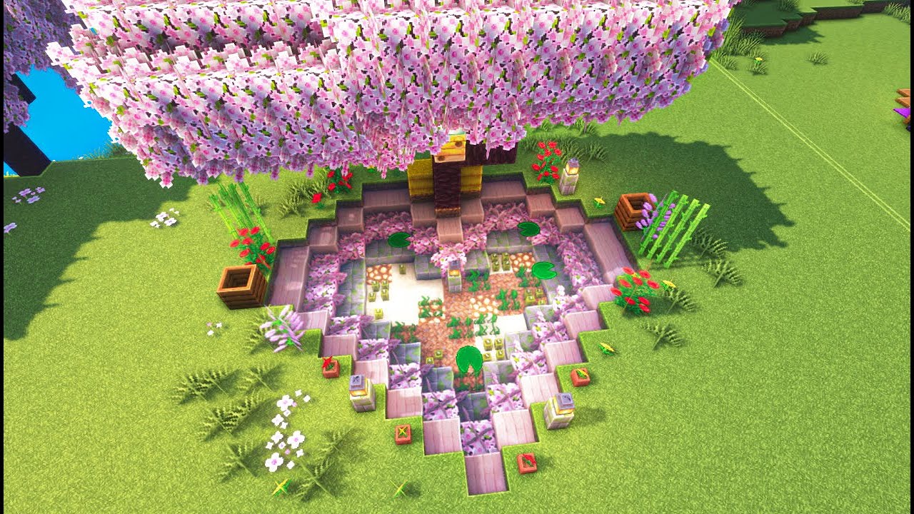Minecraft I How to Build a Heart Shaped Pond I Cherry Blossom
