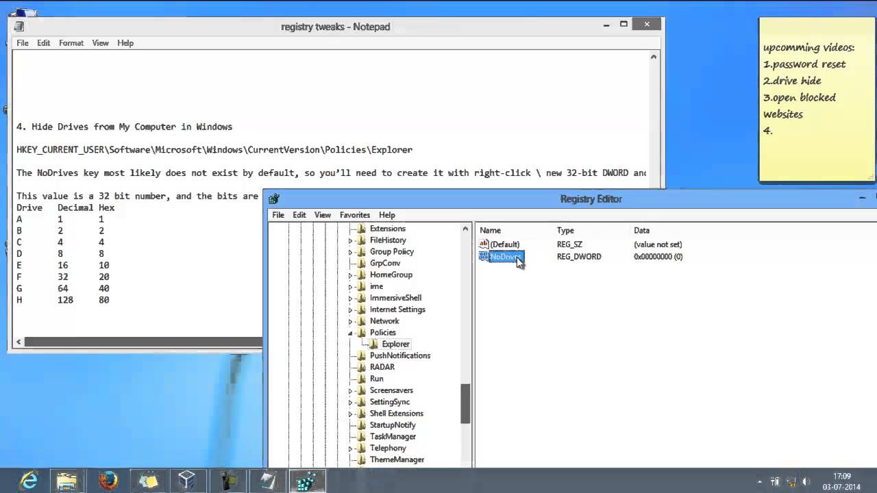How to hide drive in windows using registry editing