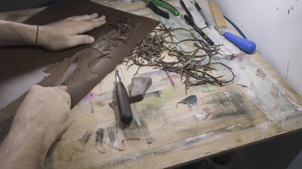 Watercolor and linocut process.