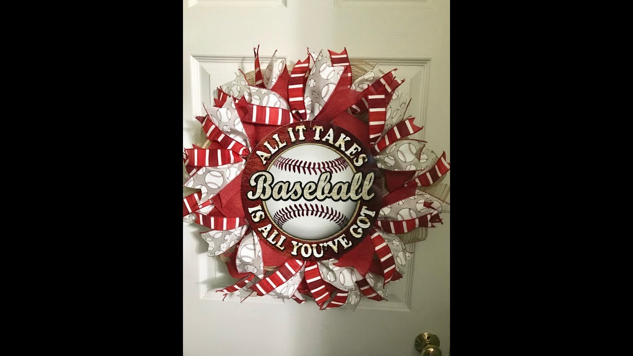 Learn How to Make a Deco Mesh Baseball Wreath that will fit your front door with a screen Door.