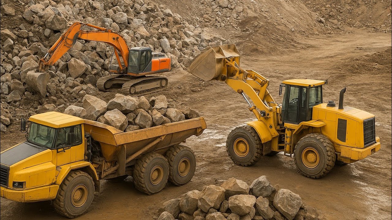 Biggest Dumper & Bigger Caterpillar loader & Excavator Loading Stone in Mountain #mountainview 