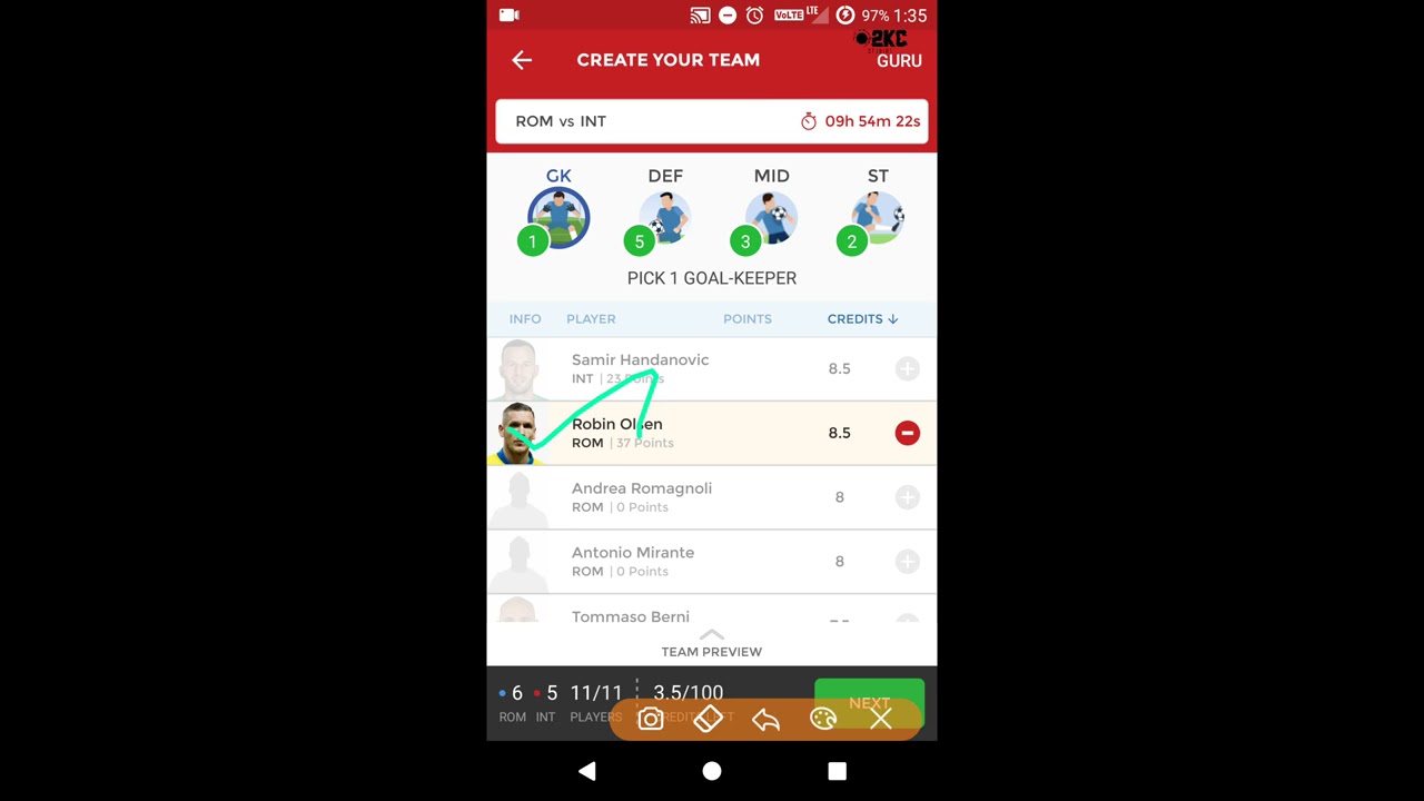 ROM vs INT vs ROM | rom vs int | dream11 Team | Serie A Football League | 02.12.2018 | O2KC