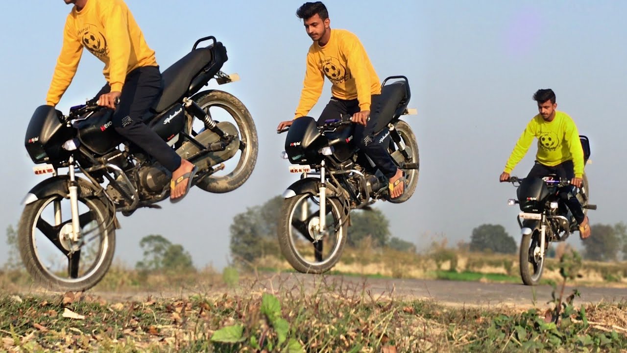 Hero Splendor Stoppie bike stunt-4 (जाटो के उल्टे काम)