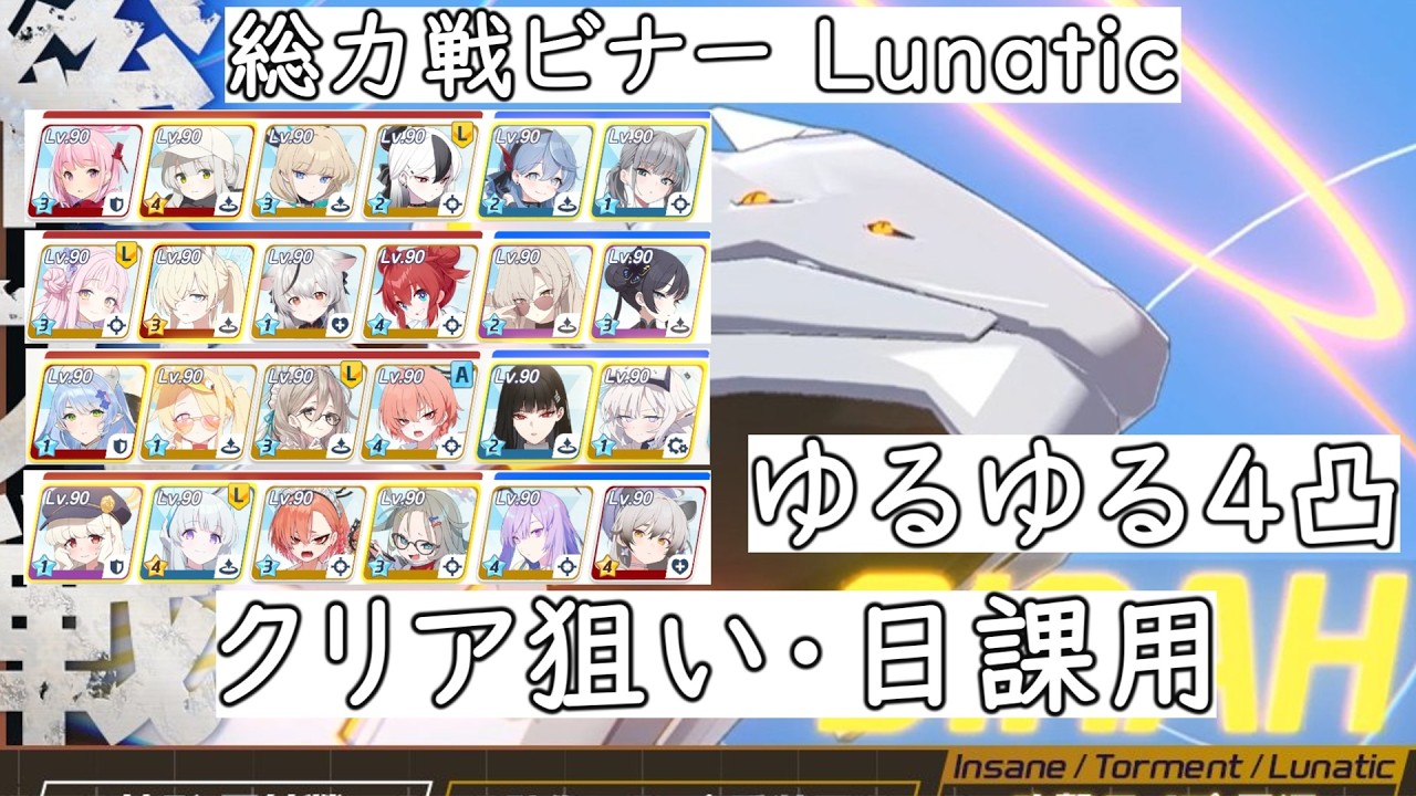 【ブルアカ】クリア狙いのビナーLunatic4凸