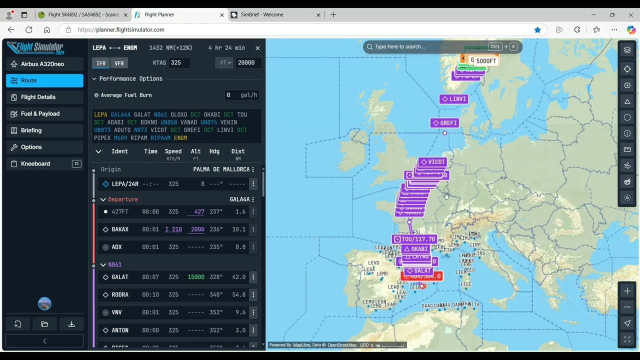 Flugplan erstellen f&uuml;r Flugsimulator - mit tats&auml;chlich geflogener Route