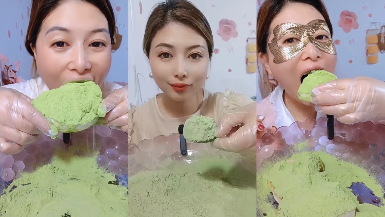 ASMR :Heavy Matcha powder ice|solo bites|Soft ice|crushed hard ice|white ice eating|V-good crunchy