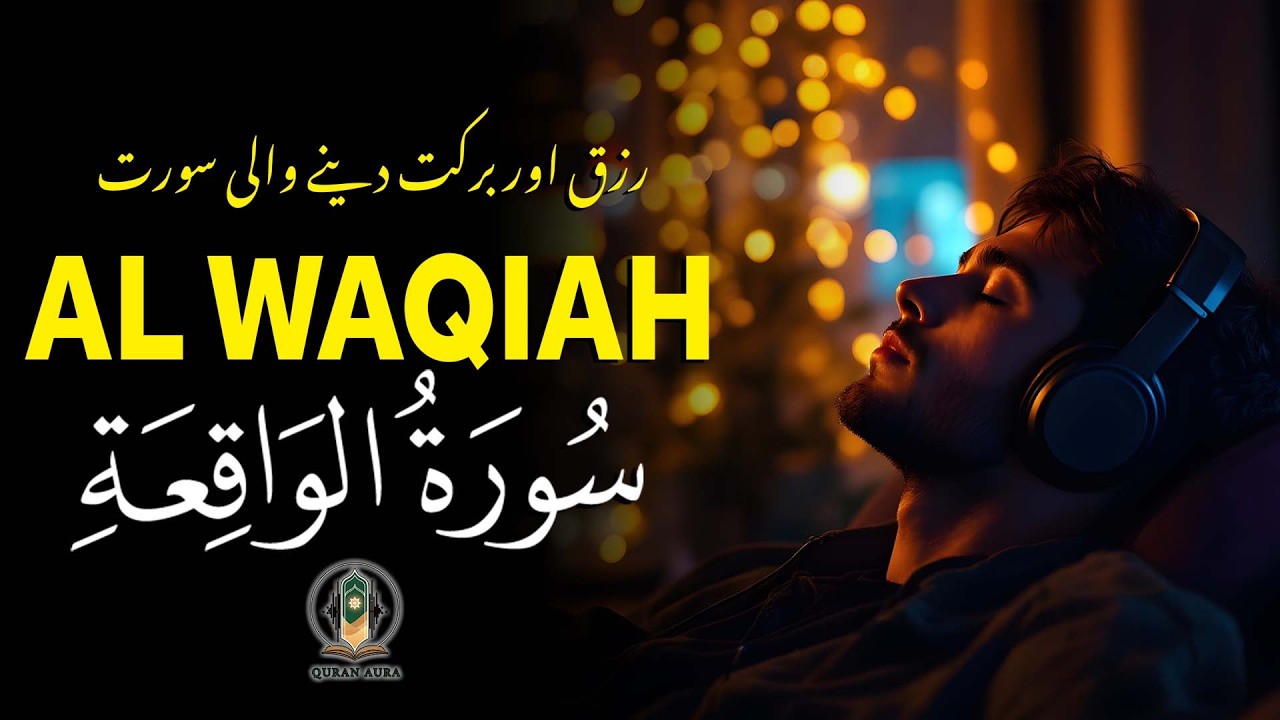 Soulful Surah Al-Waqiah Recitation | Urdu & Hindi Translation | Rajab Al-Najjar | QURAN AURA Urdu