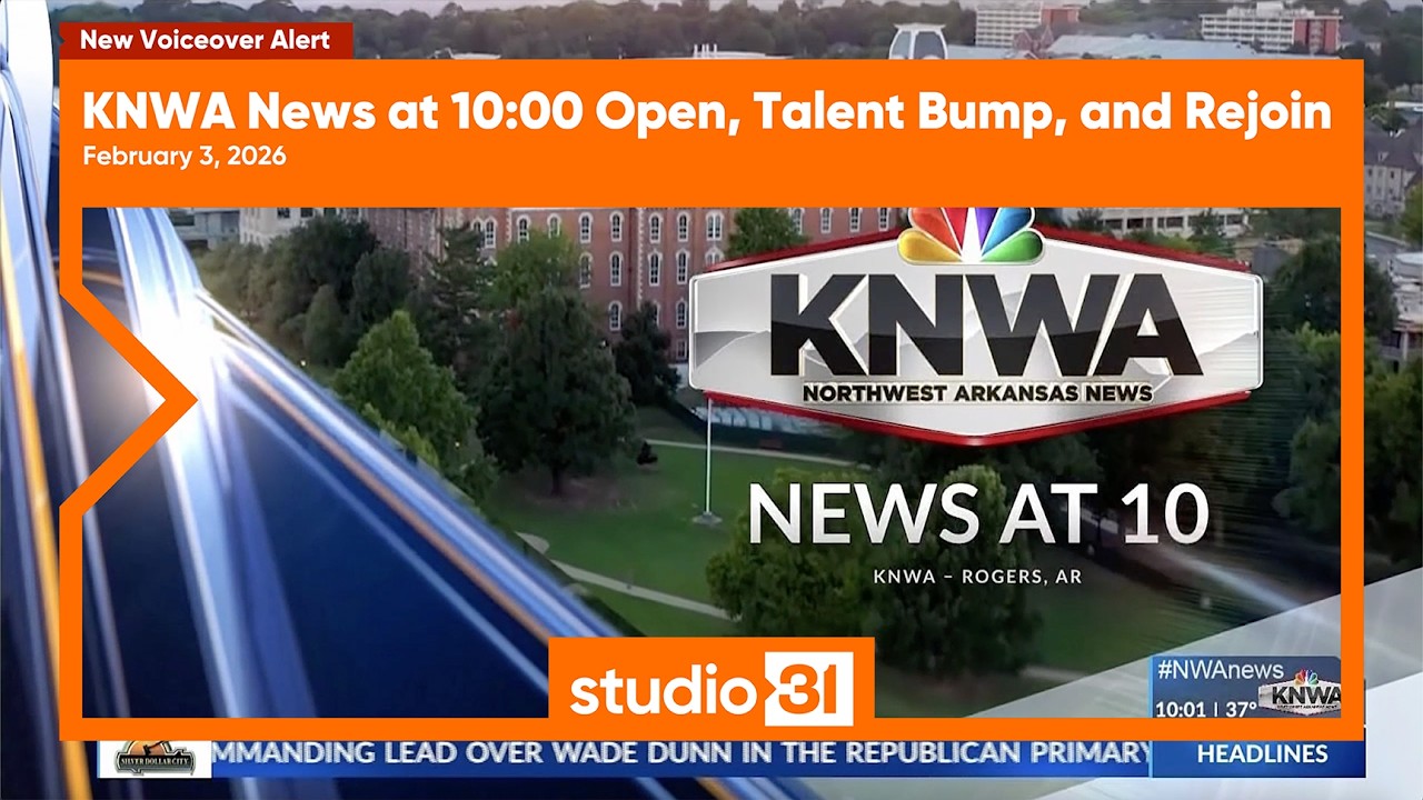 KNWA News at 10:00 Open, Talent Bump, and Rejoin, 2/3/2026 (New Voiceovers)