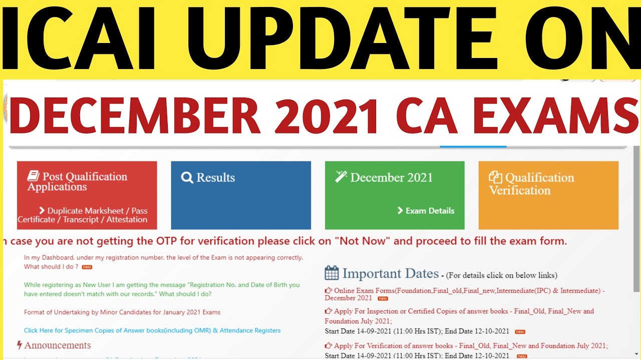 ICAI Exam December 2021 | Small Update For All CA Students | CA Exams December 2021