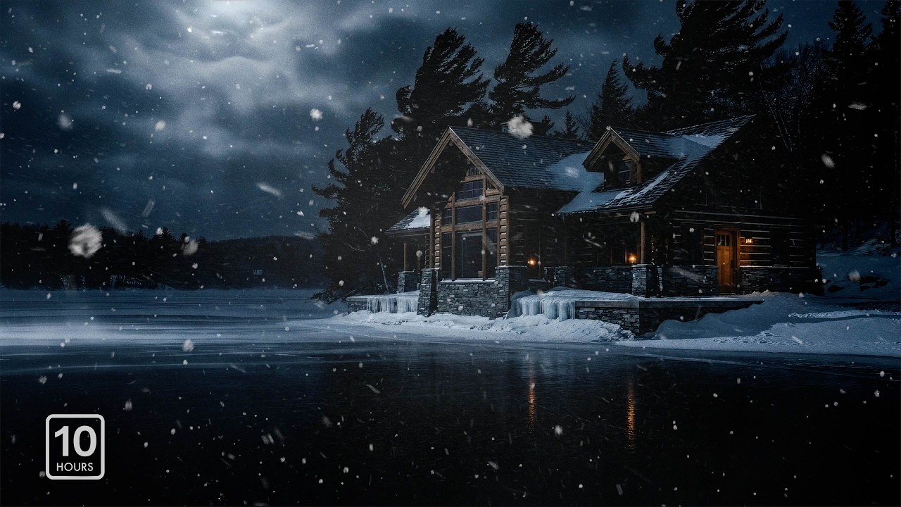 Blizzard Sounds Across a Frozen Lake | Cozy Winter Cabin Ambience 4K