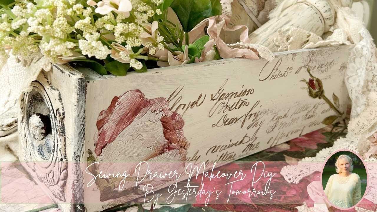 Antique sewing machine drawer makeover DIY using IOD transfer and stamp  @yesterdaystomorrows