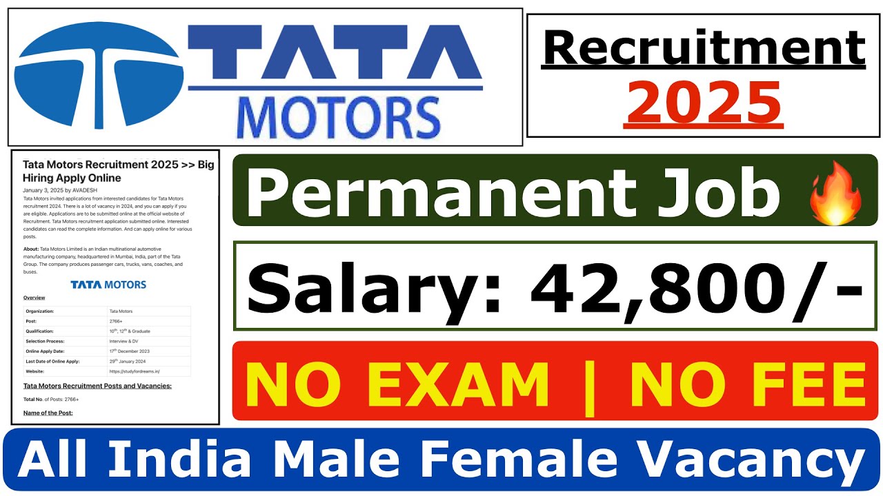 Tata Motors Recruitment 2025 | Tata Motors Hiring 2025 | Tata Motors Job Vacancy 2025 | Freshers Job