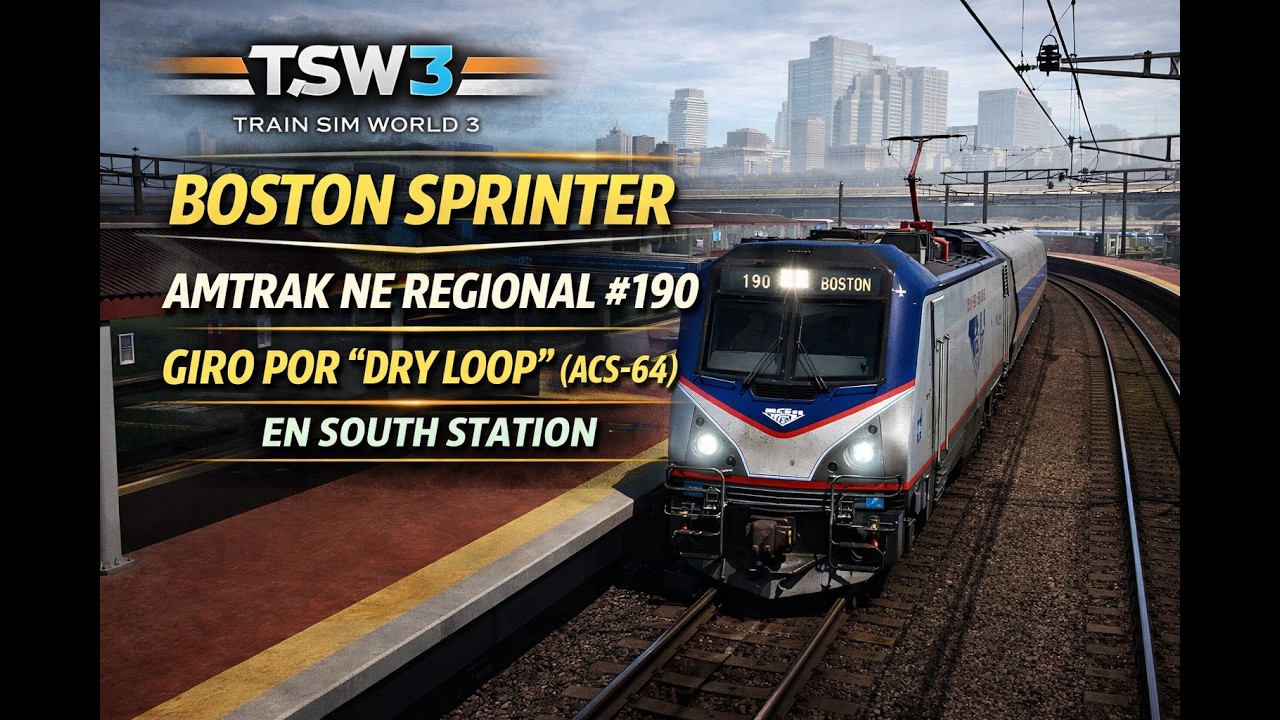 TSW3 | Boston Sprinter: Amtrak NE Regional #190 — Giro por “Dry Loop” (ACS-64) en South Station