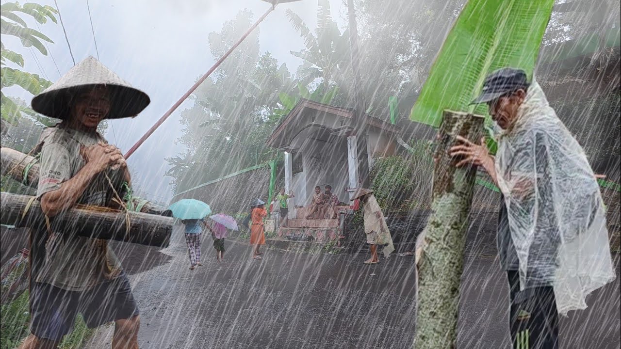 Heavy Rain Strom and Extreme Winds hit Beautiful Villages Very Cold | Walking in Rain Sounds | Sleep