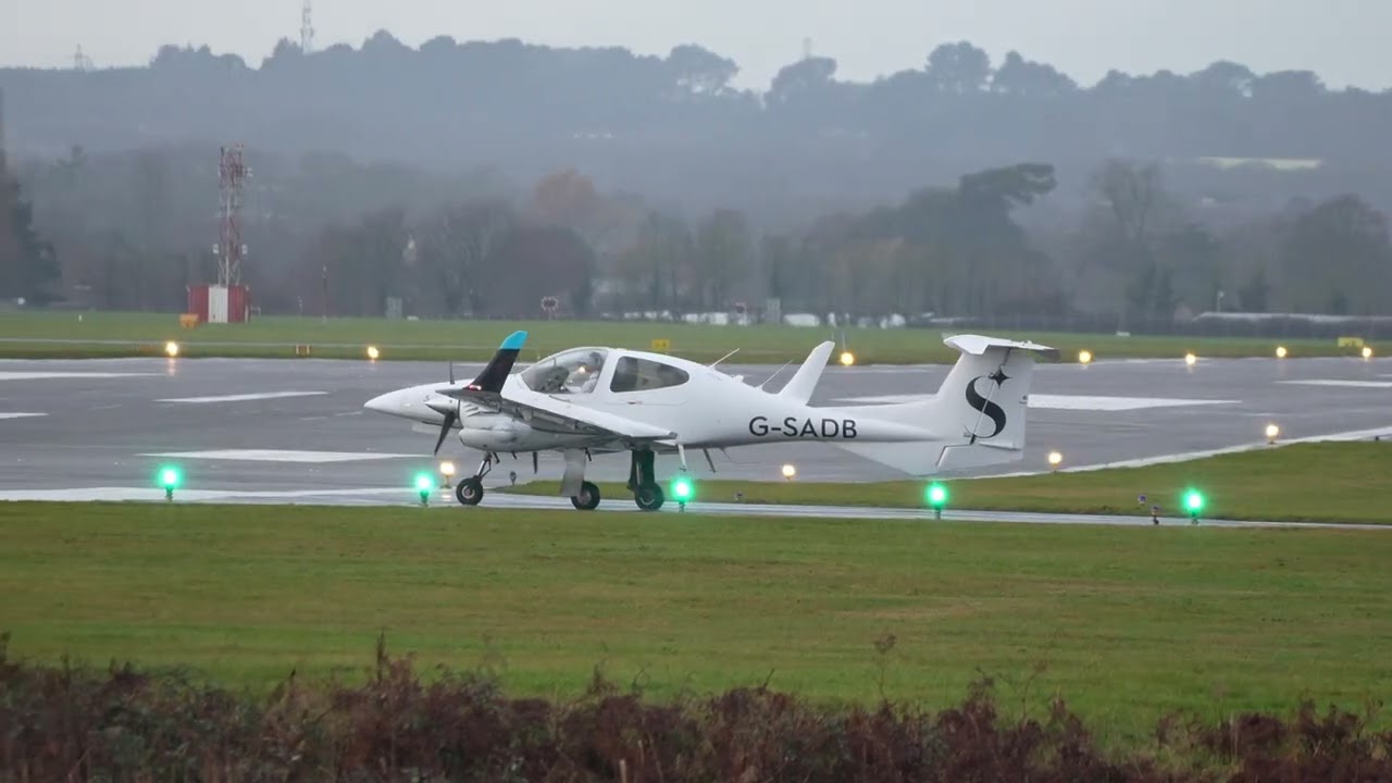 Aviation in 4K skybourne academy flight training DA42 taxi and departure from Bournemouth Airport 