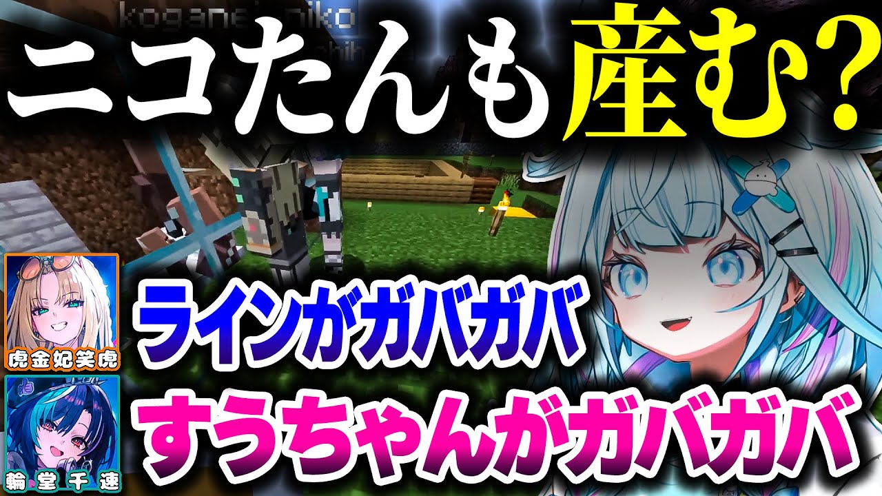 ラインがガバガバになるすうちゃんの村人繁殖ｗｗｗ【ホロライブ切り抜き/水宮枢/虎金妃笑虎/輪堂千速/Minecraft/FLOW GLOW/DEV_IS】