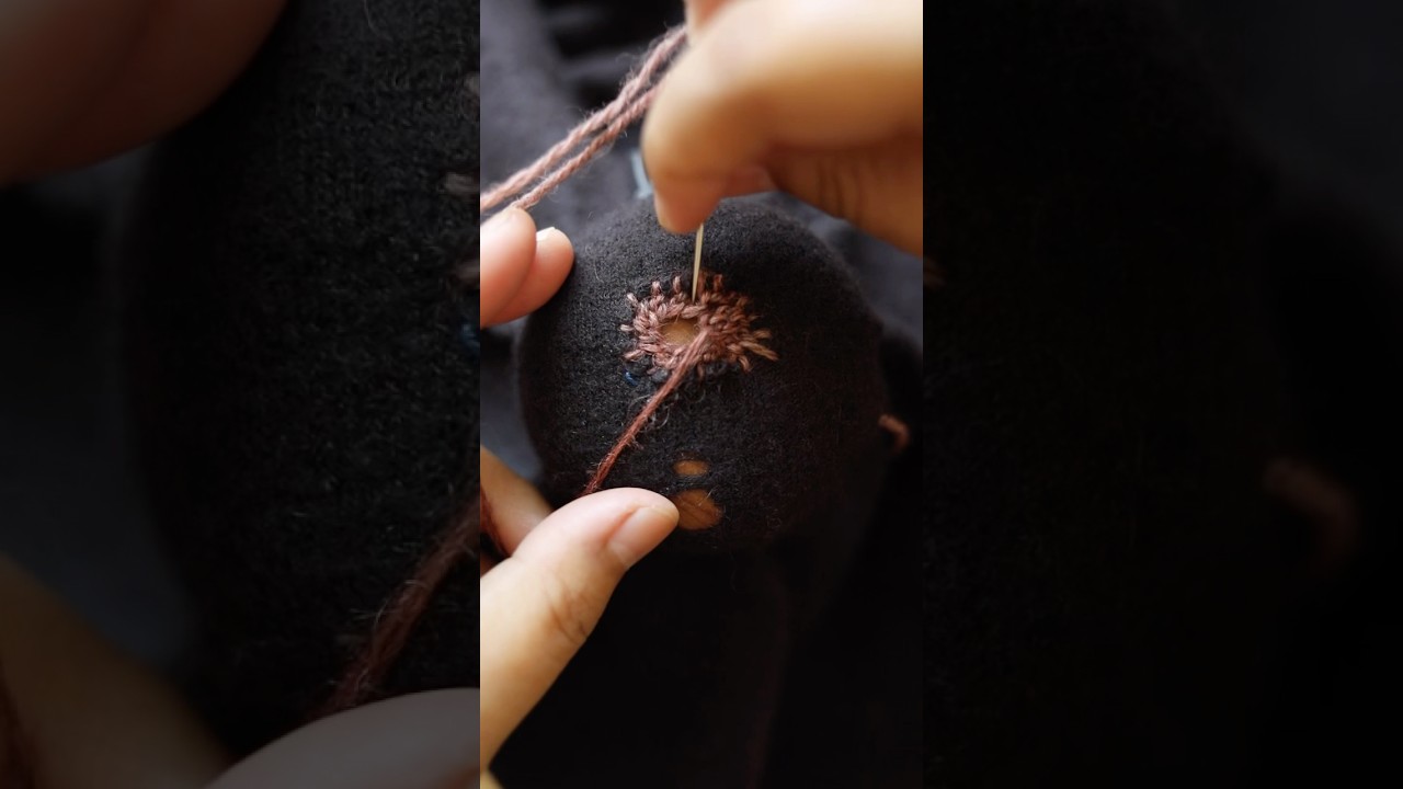 mending a hole using a blanket stitch #visiblemending #scotchdarning