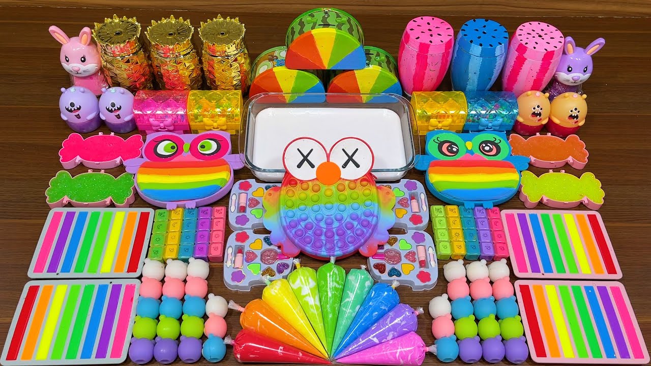 RAINBOW OWL !!! Mixing random into GLOSSY slime!!!Satisfying Diana Slime #377