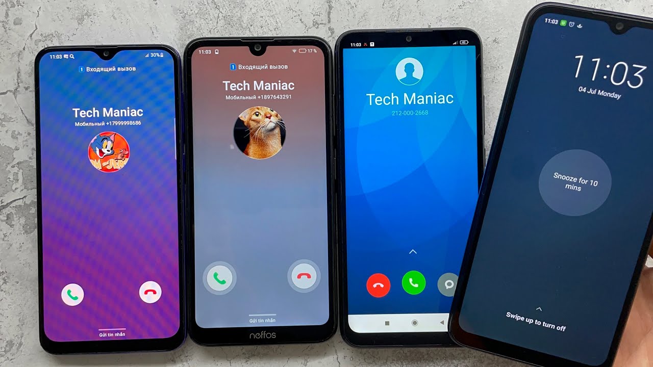 Incoming Calls Neffos X20 PRO vs XIAOMI 9A vs Galaxy A30S & Alarm Clock Redmi PRO 12