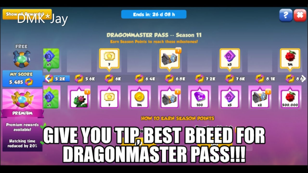 Give you tip, BEST BREED for DRAGONMASTER PASS!!! - Dragon Mania Legends - (DMK*Jay) 드래곤 매니아 레전드