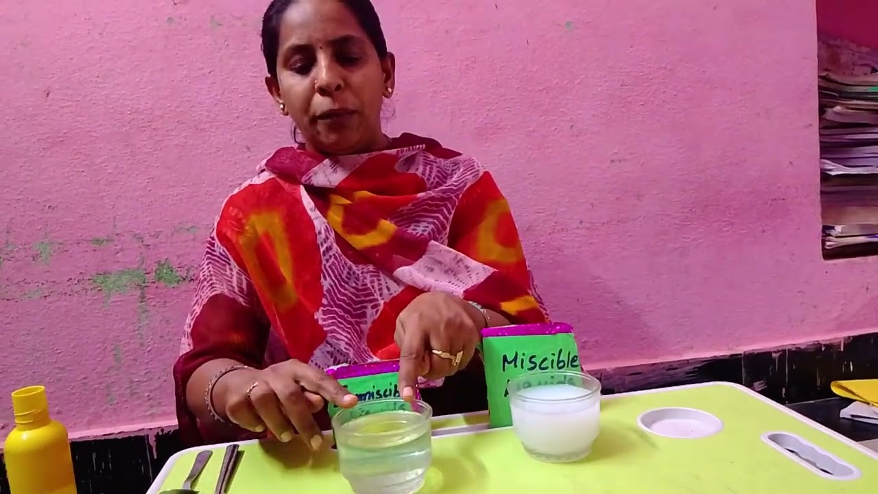 Experimentation of miscible, immiscible liquids and soluble, insoluble substances 
