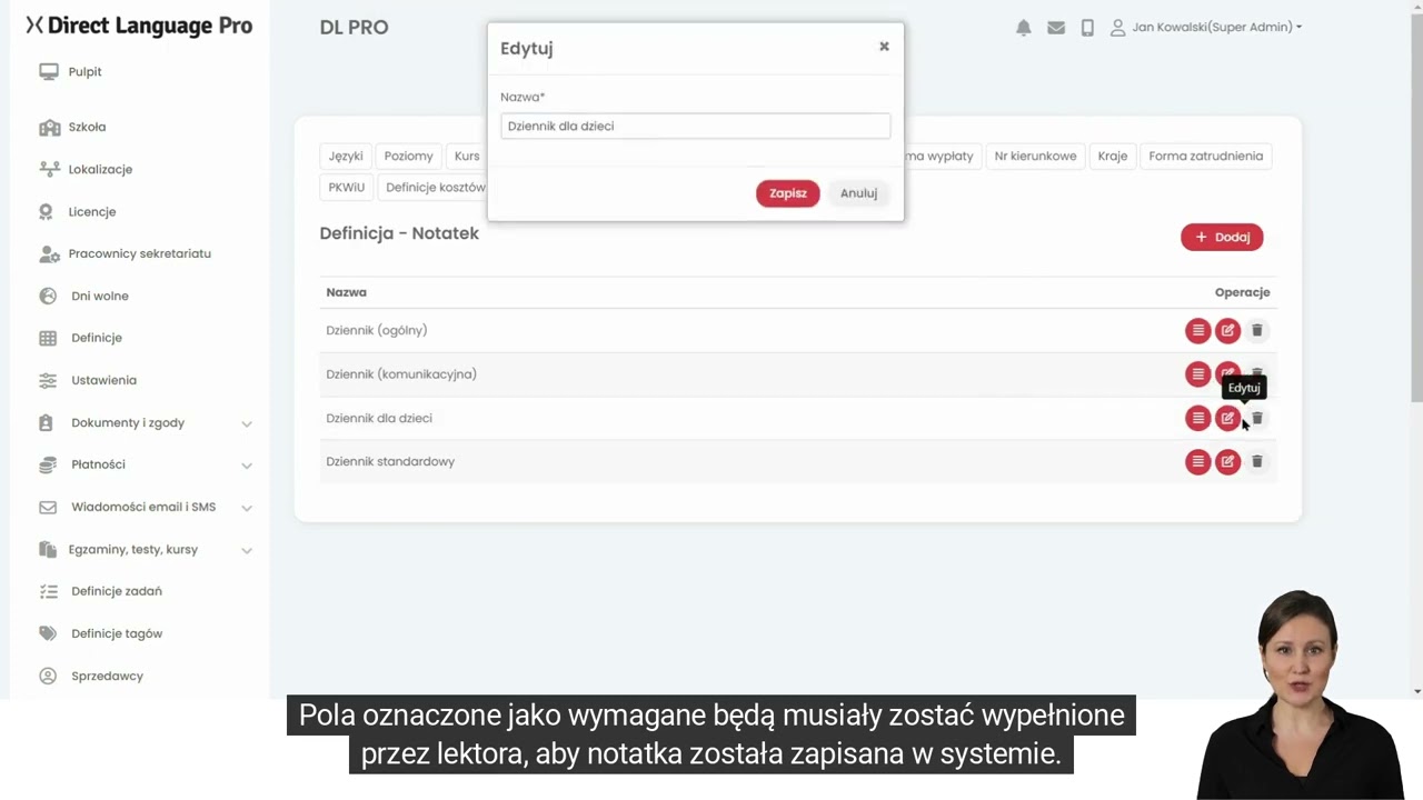 PL K201 Jak skonfigurować szablony dzienników zajęć w DL PRO
