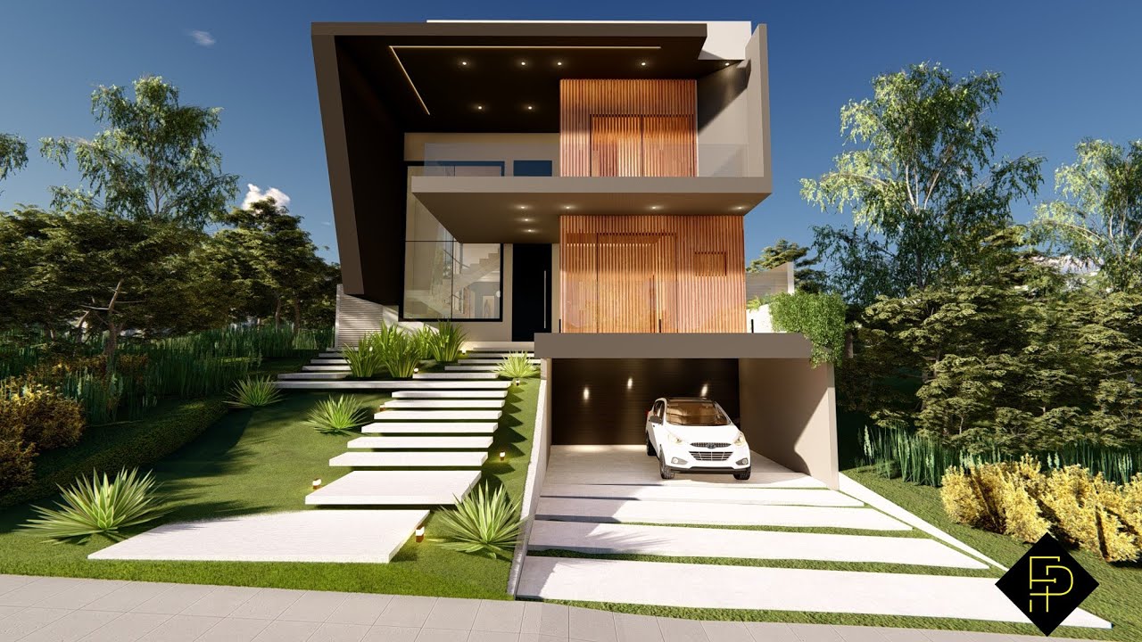 Arquitetura Fernanda Peroni_ casa T.F. projeto moderno em terreno aclive.