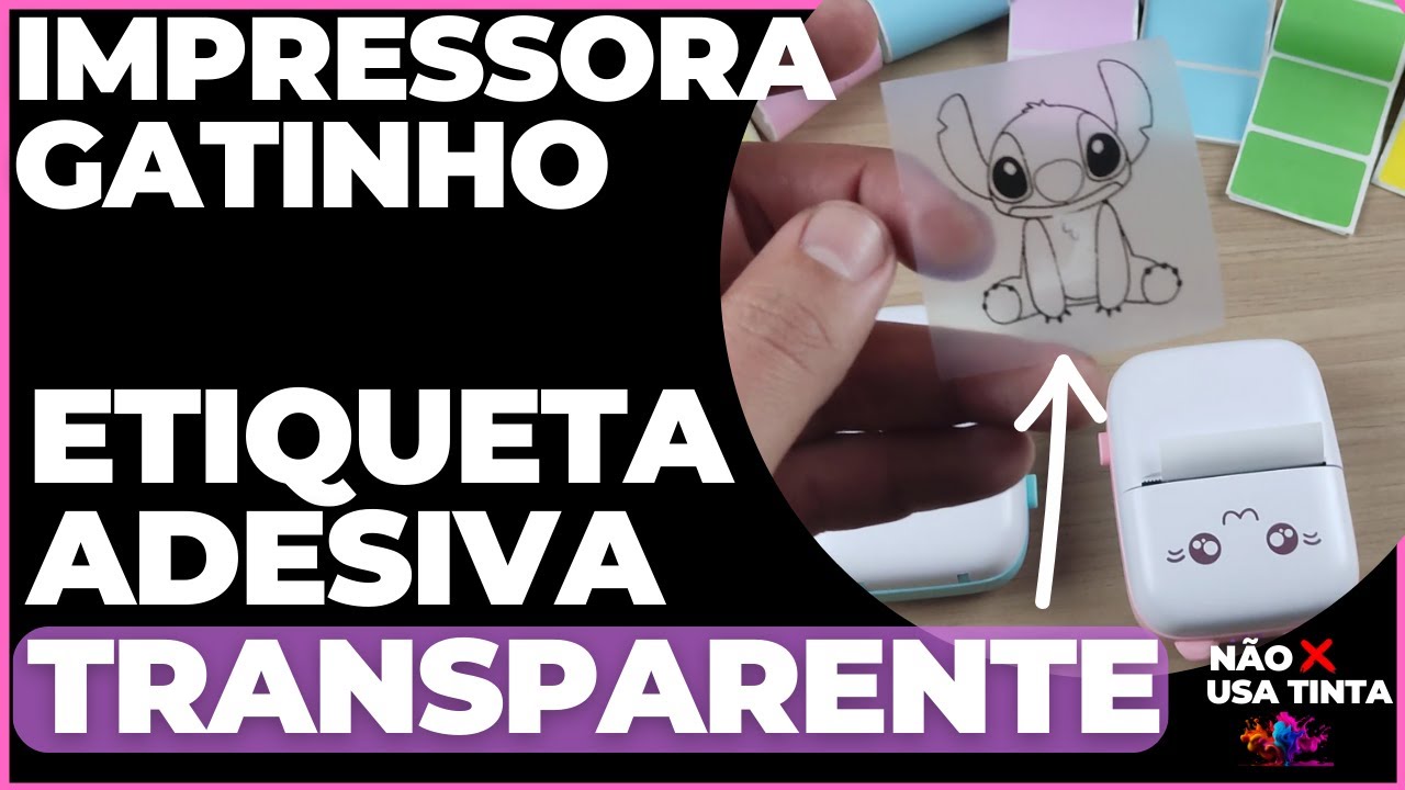 Mini impressora gatinho etiqueta transparente etiqueta redonda e colorida