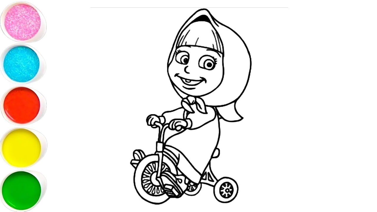 Masha riding cycle drawing painting coloring for kids and toddlers Art for beginners 