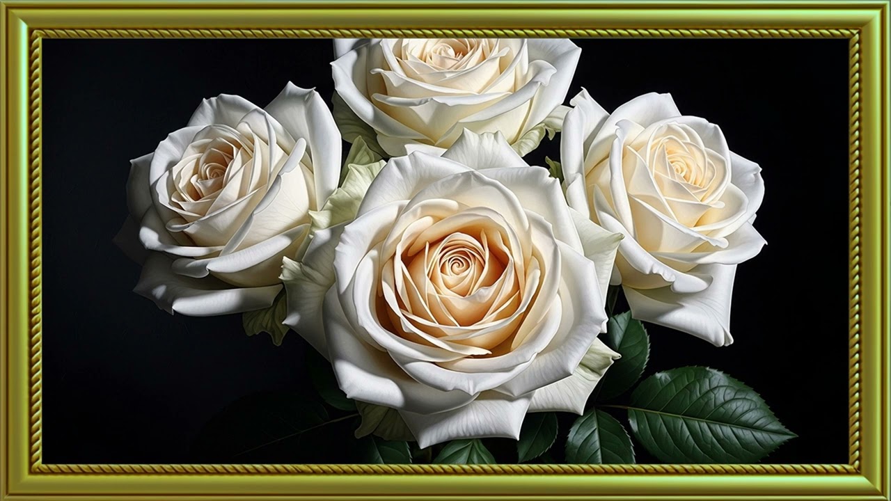 Museum-Style White Rose Oil Masterpiece 4K | 2-Hour Dramatic Gallery Presentation