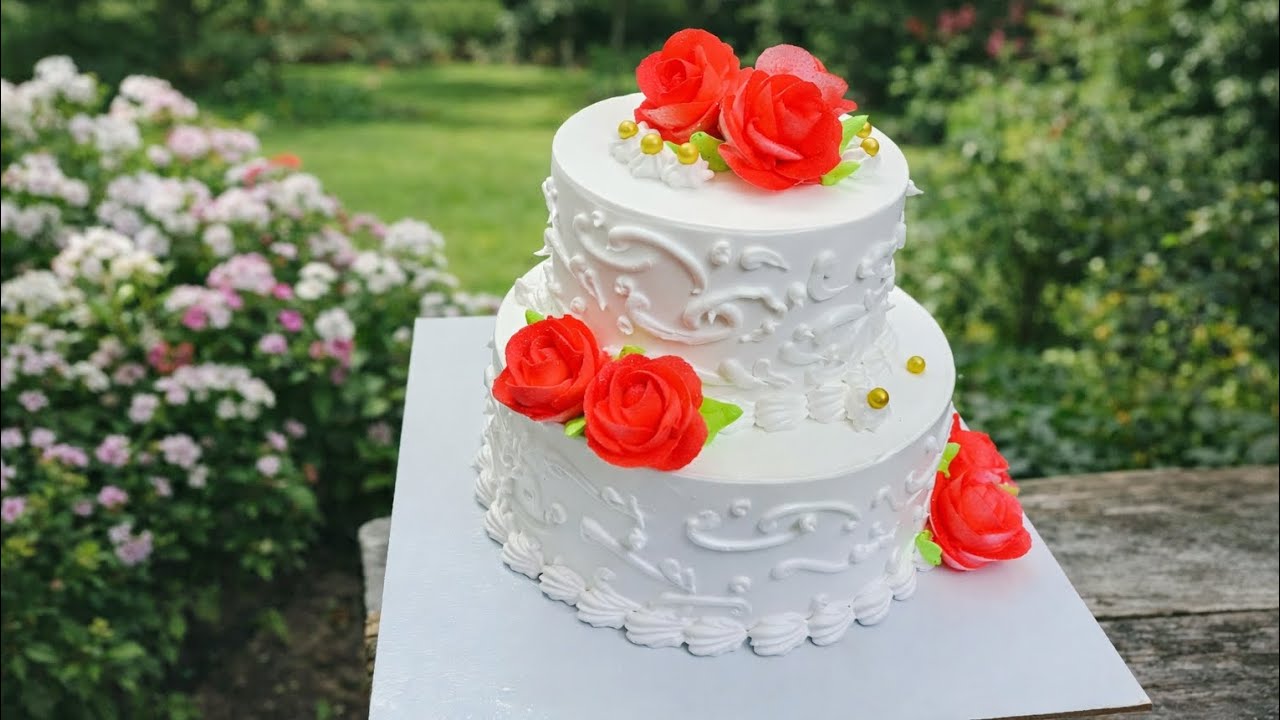 Elegant Two Tier Red Rose Cake | Wedding Special”