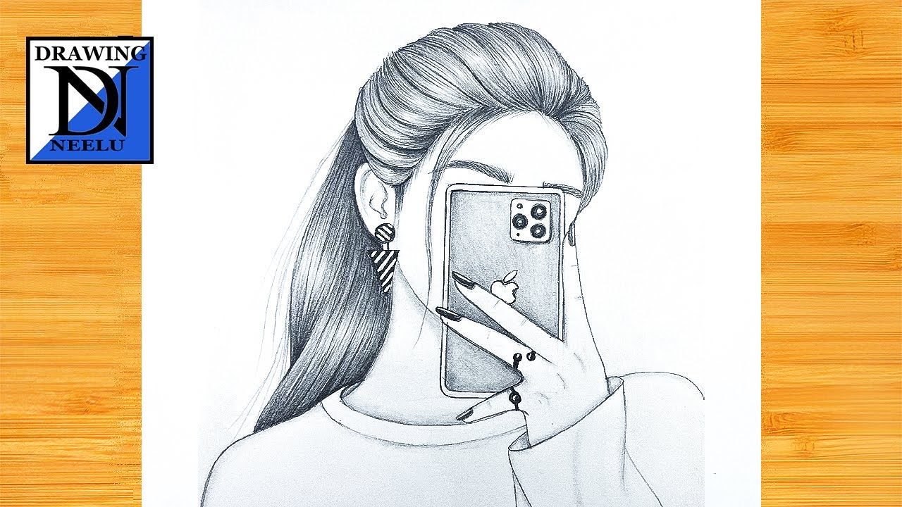 How to draw a Girl taking selfie || Pencil sketch for beginner || Girl drawing easy || Drawing