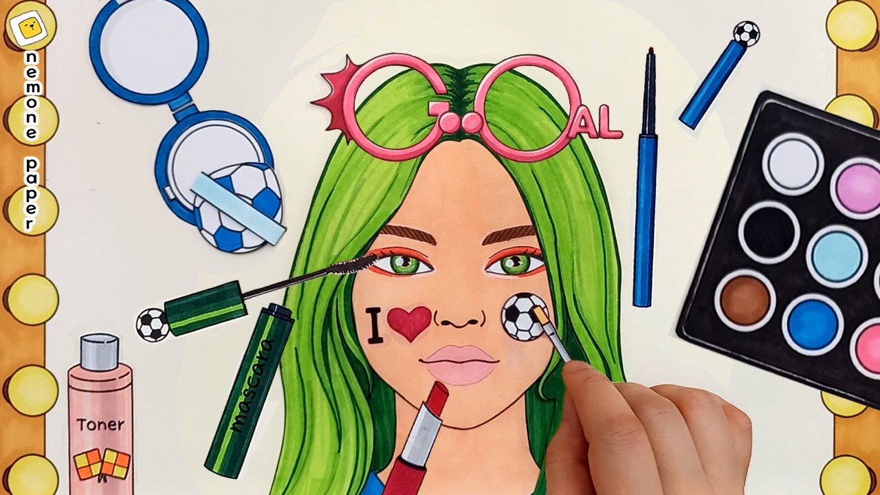 [💸paperdiy💸] ASMR Face Painting: Perfect Soccer Match Makeup ⚽ 완벽한 축구 경기 메이크업 Paper cosmetics 종이놀이