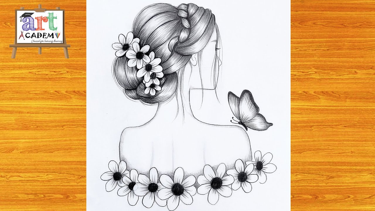How to draw a Girl with Butterfly - Pencil sketch || Girl Drawing #رسم #رسومات