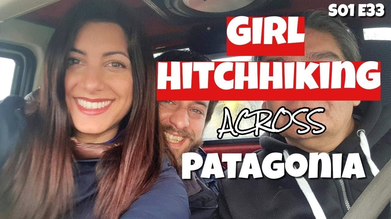Girl hitchhiking // Patagonia in winter