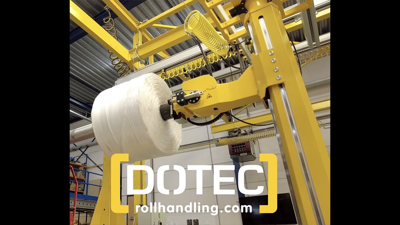 Dotec rigid mast roll handling solution for Loading Creels for Poy, Yarns and Fibers